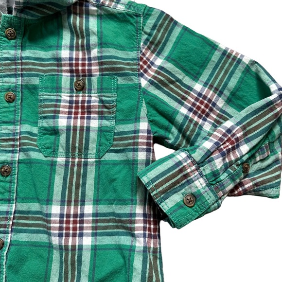 Carters Button down hoodie size 4T boys green plaid pattern grey hoodie - Picture 6 of 8